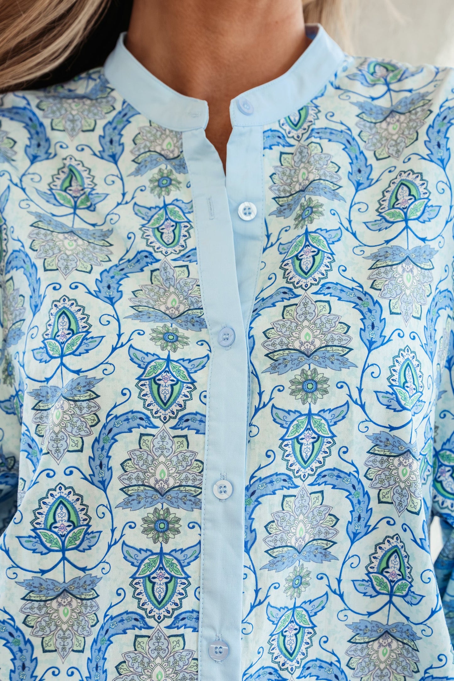 Paisley Long Puff Sleeve Buttoned Shirt