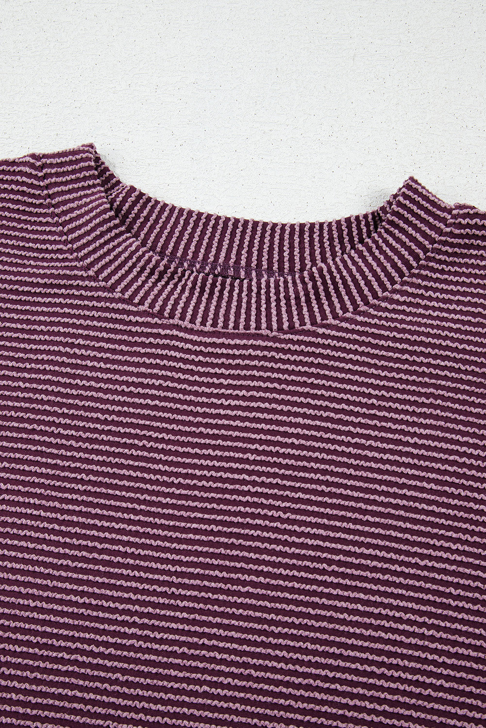 Plain Corded Knit Mock Neck T-Shirt