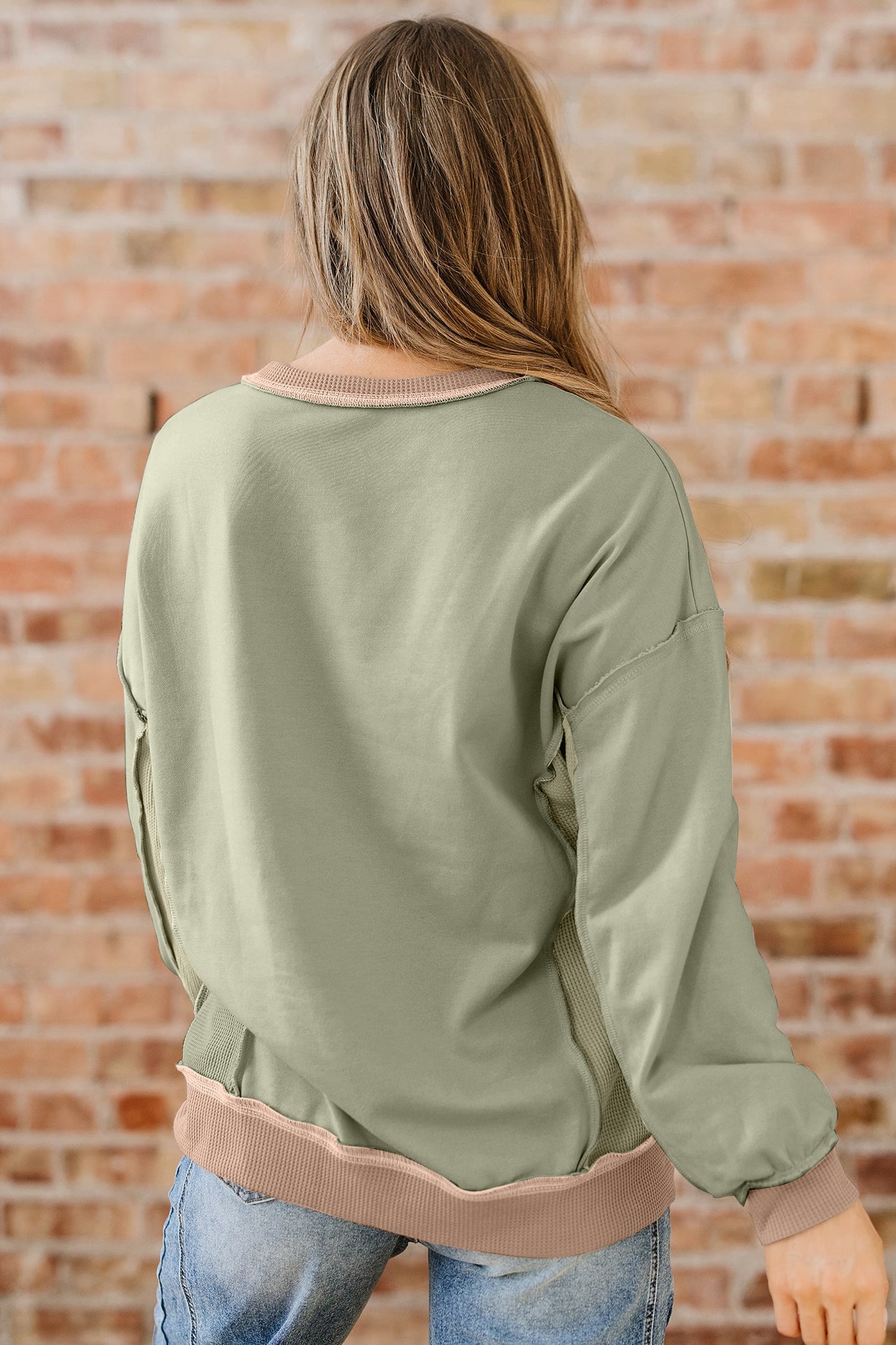 Colorblock Waffle Patchwork Oversize Sweatshirt