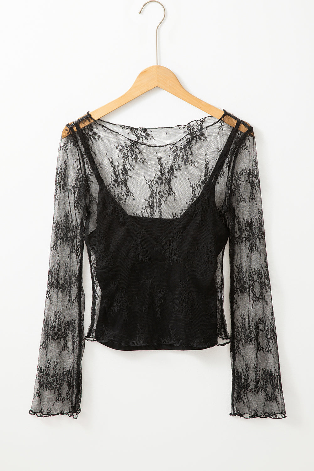 Lace Mesh Sheer Long Sleeve Blouse