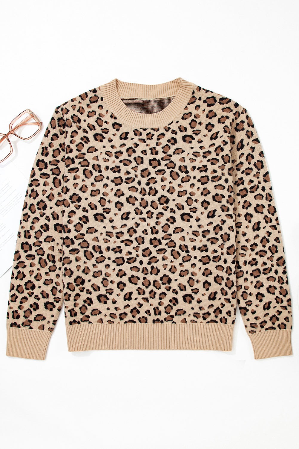 Leopard Contrast Trim Dolman Sleeve Sweater