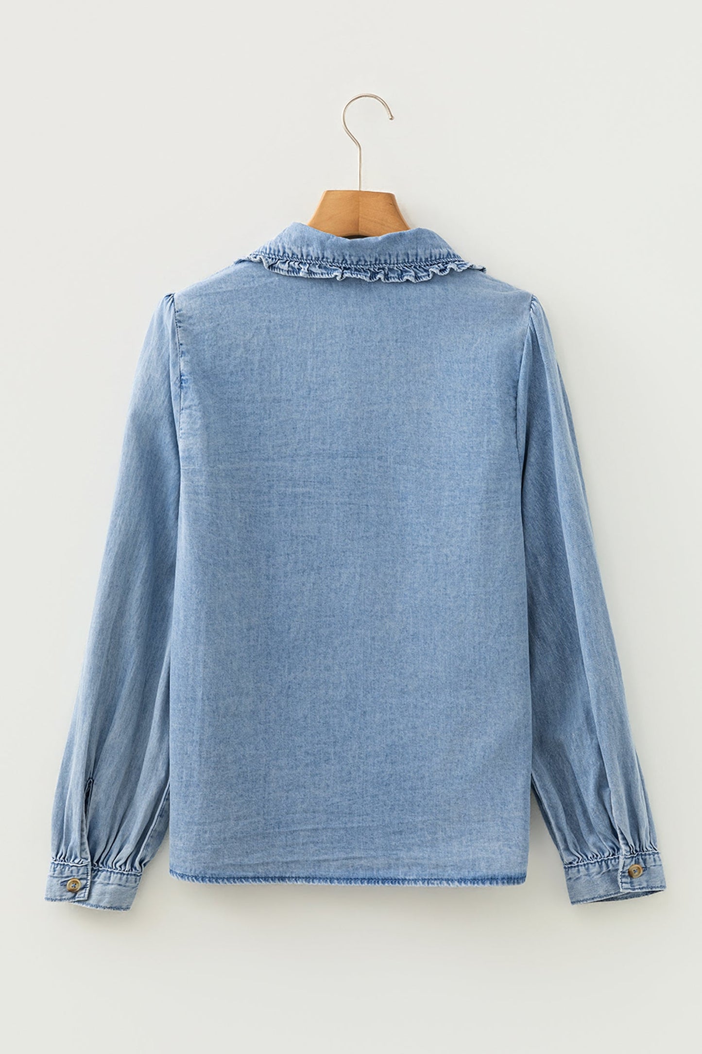 Western Denim Ruffle Peter Pan Collar Shirt