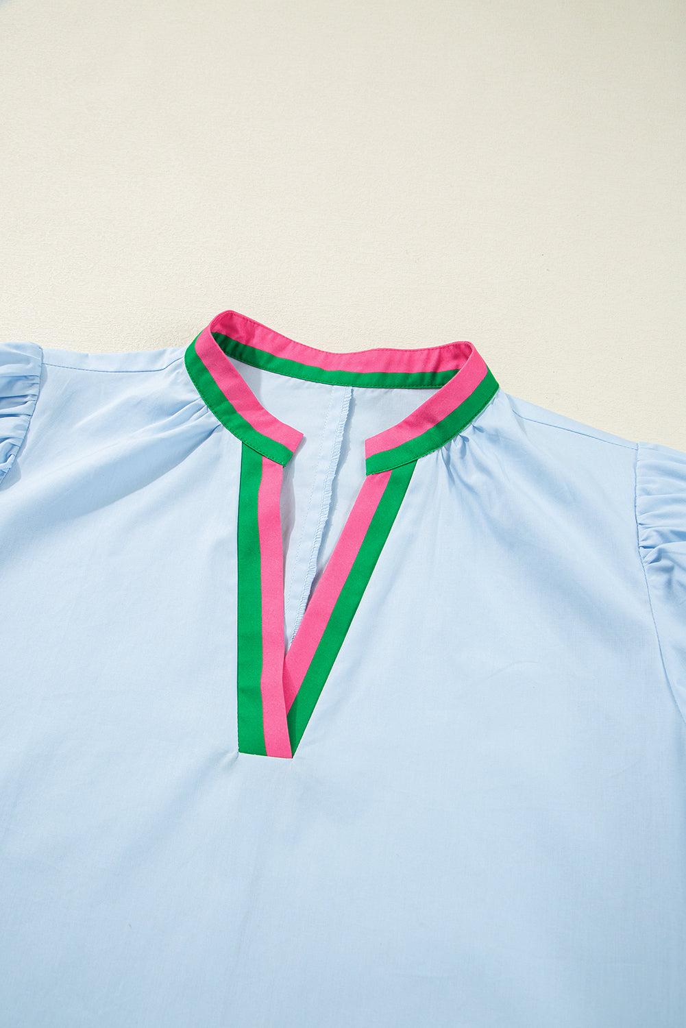 Colorblock Contrast Stripe V-Neck Puff Sleeve Mini Dress