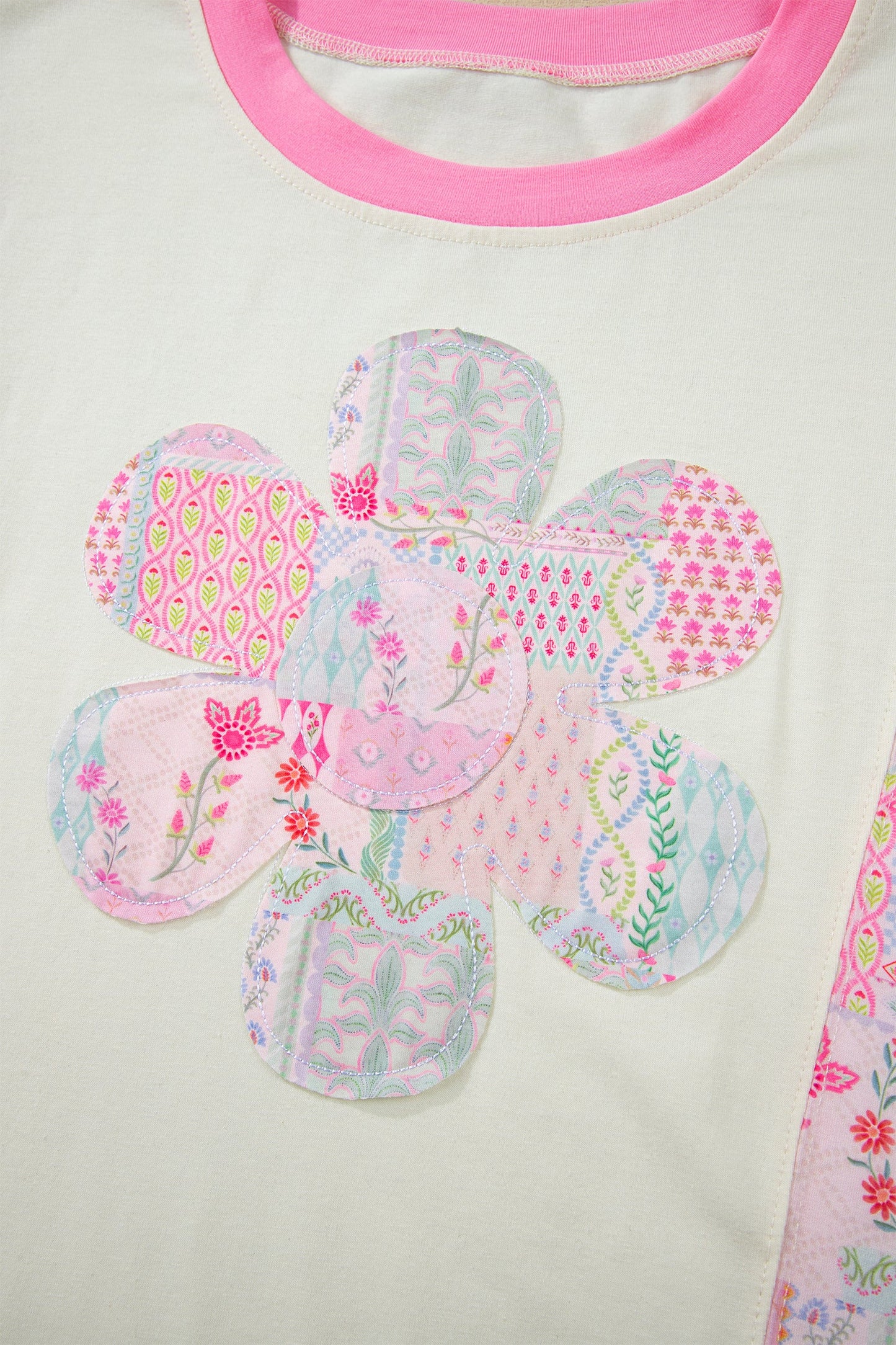Floral Colorblock Patchwork Short Sleeve Top