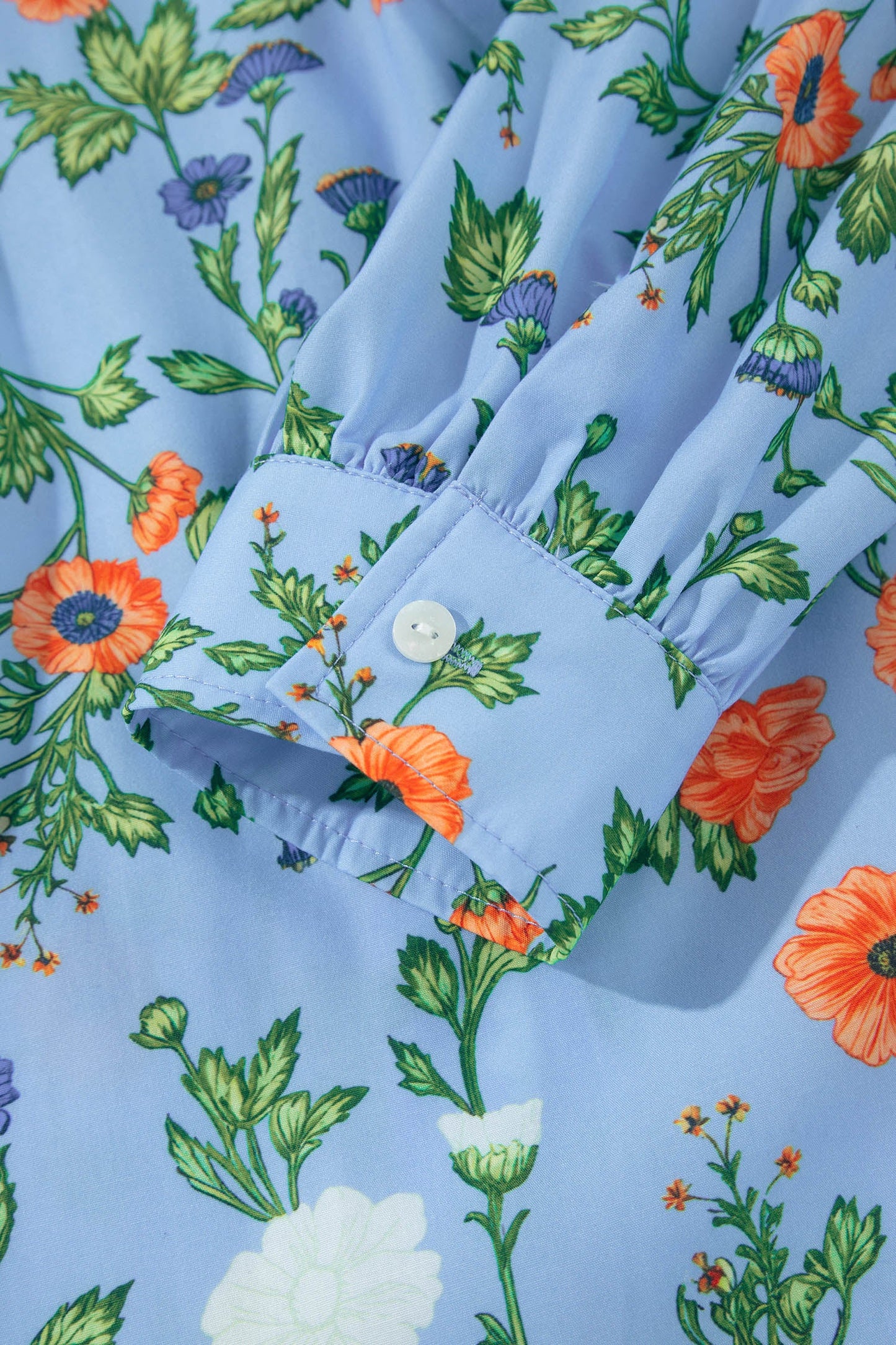 Floral 3/4 Sleeve Button Down Collared Blouse