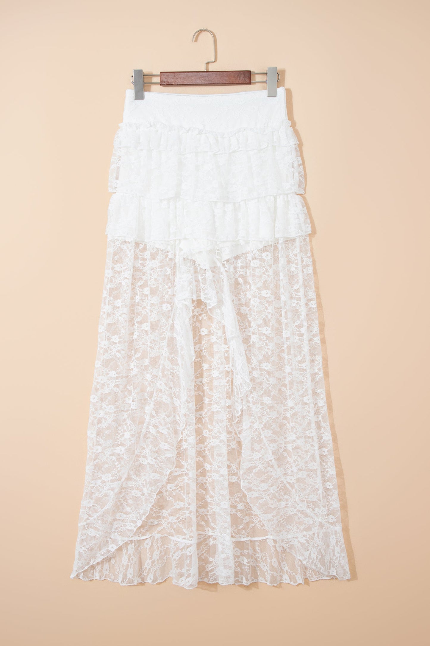 Sheer Lace Frilly Ruffle High-Low Skirt
