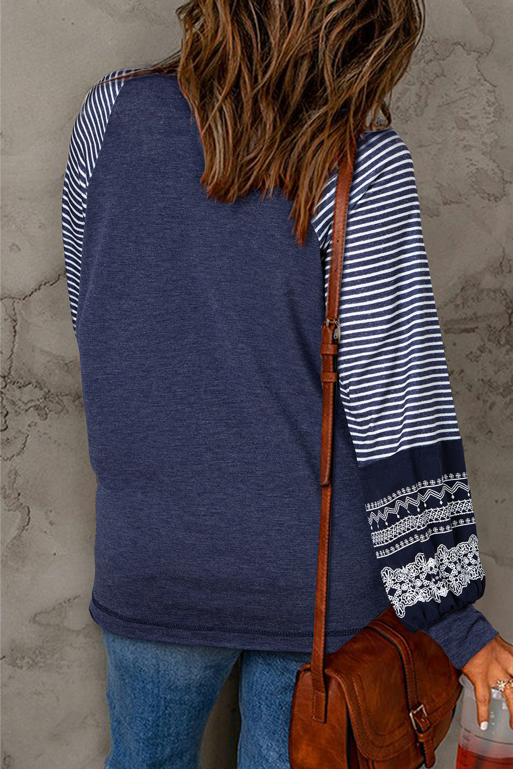 Stripe Patchwork Raglan Long Sleeve Top