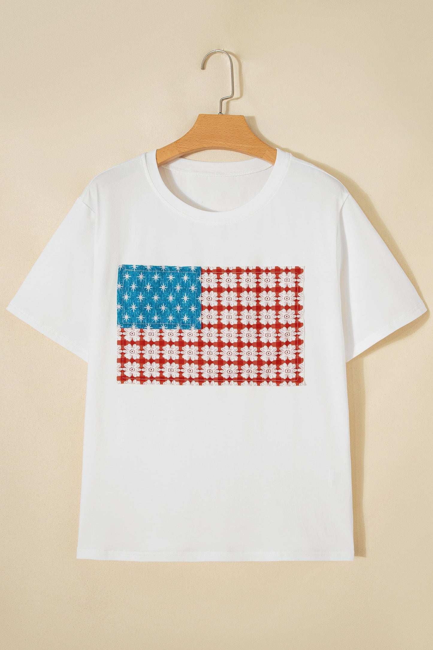 USA Floral Flag Patch Short Sleeve T-Shirt