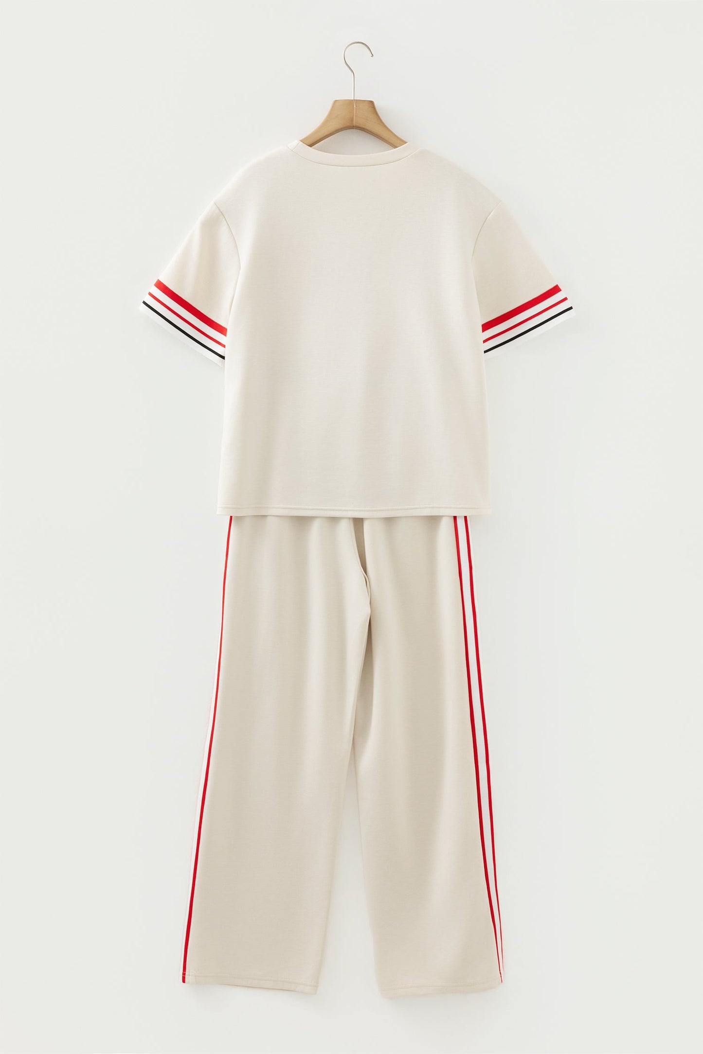 Contrast Stripe Trim Crewneck Top & Straight Pants Set