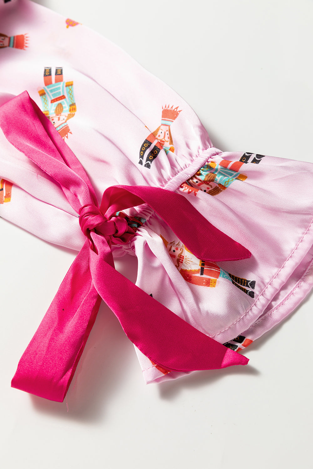 Nutcracker Contrast Trim Tied-Up Bow Pajama Set