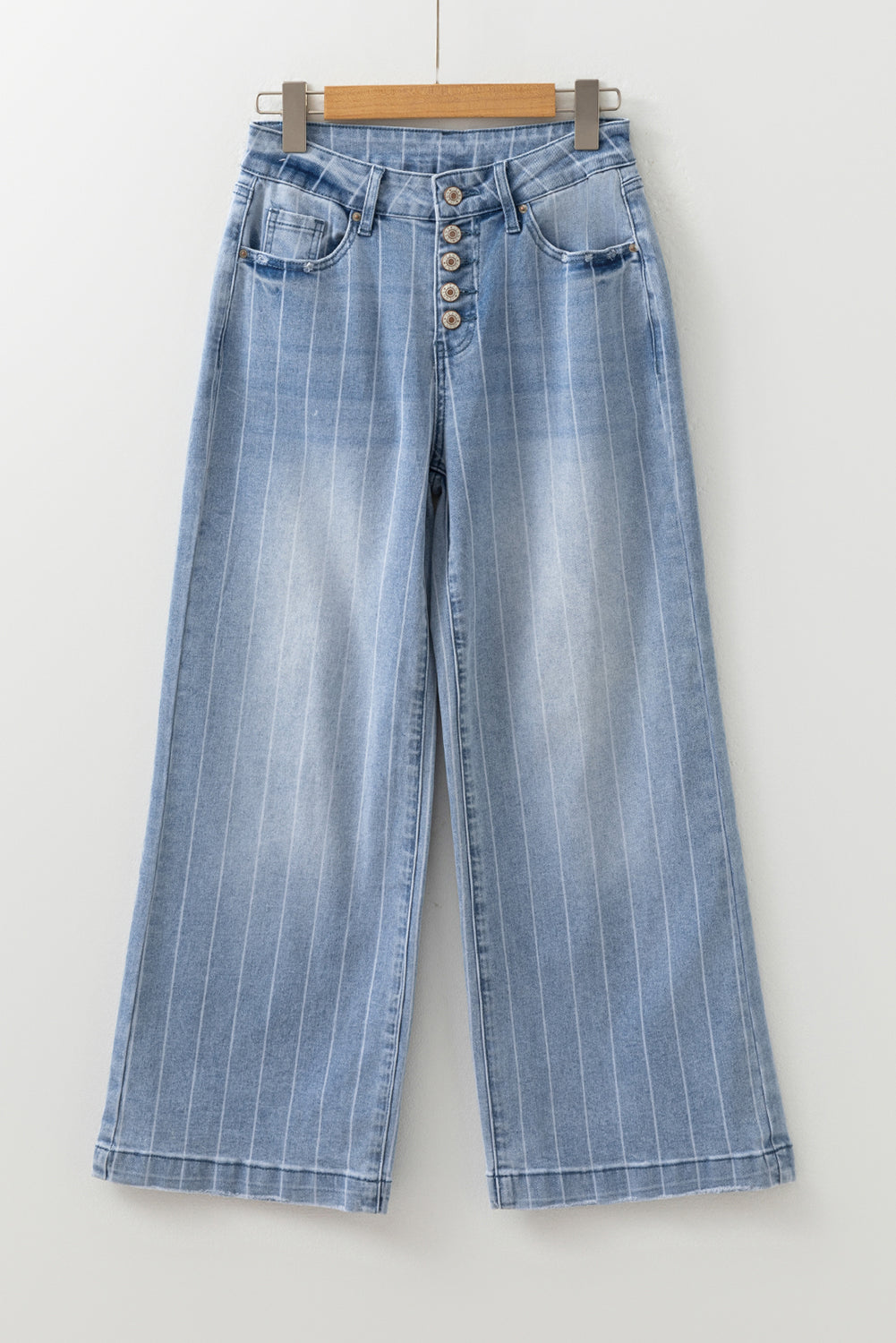Pinstripe Denim Multi Button Wide Leg Jeans