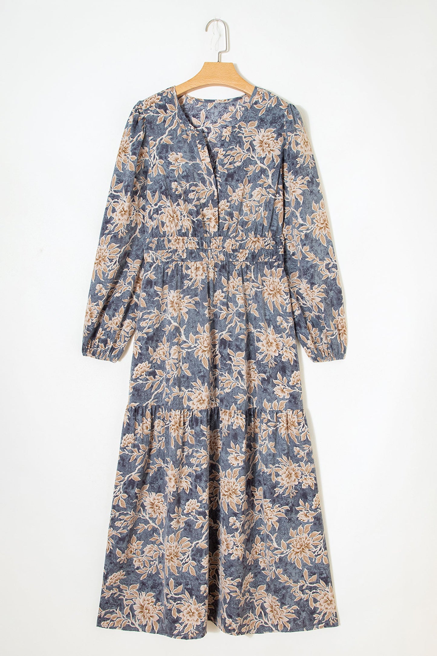 Floral Smocked High Waist Long Sleeve Dress