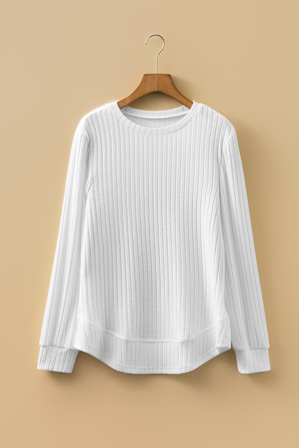 Solid Ribbed Knit Textured Round Neck Top