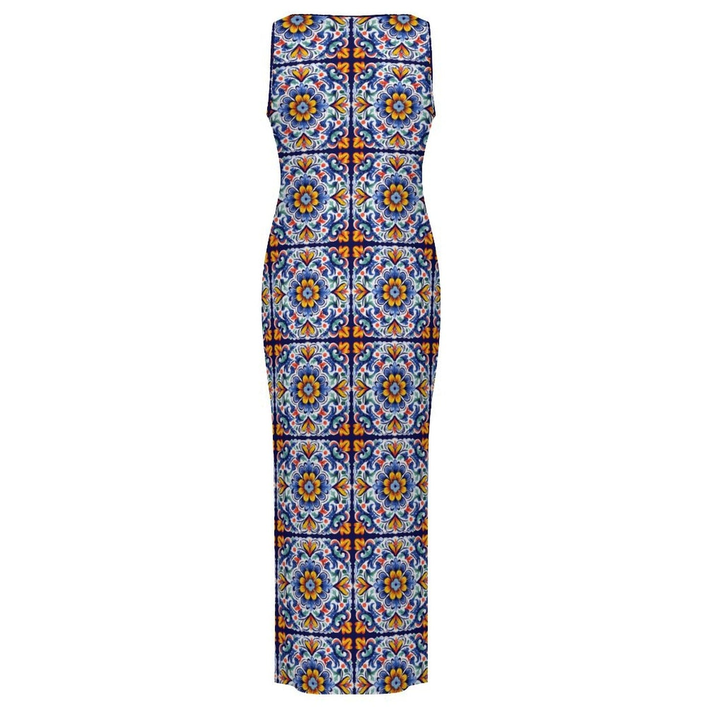 Colores de Mexico Talavera Sleeveless Bodycon Side Slit Long Dress