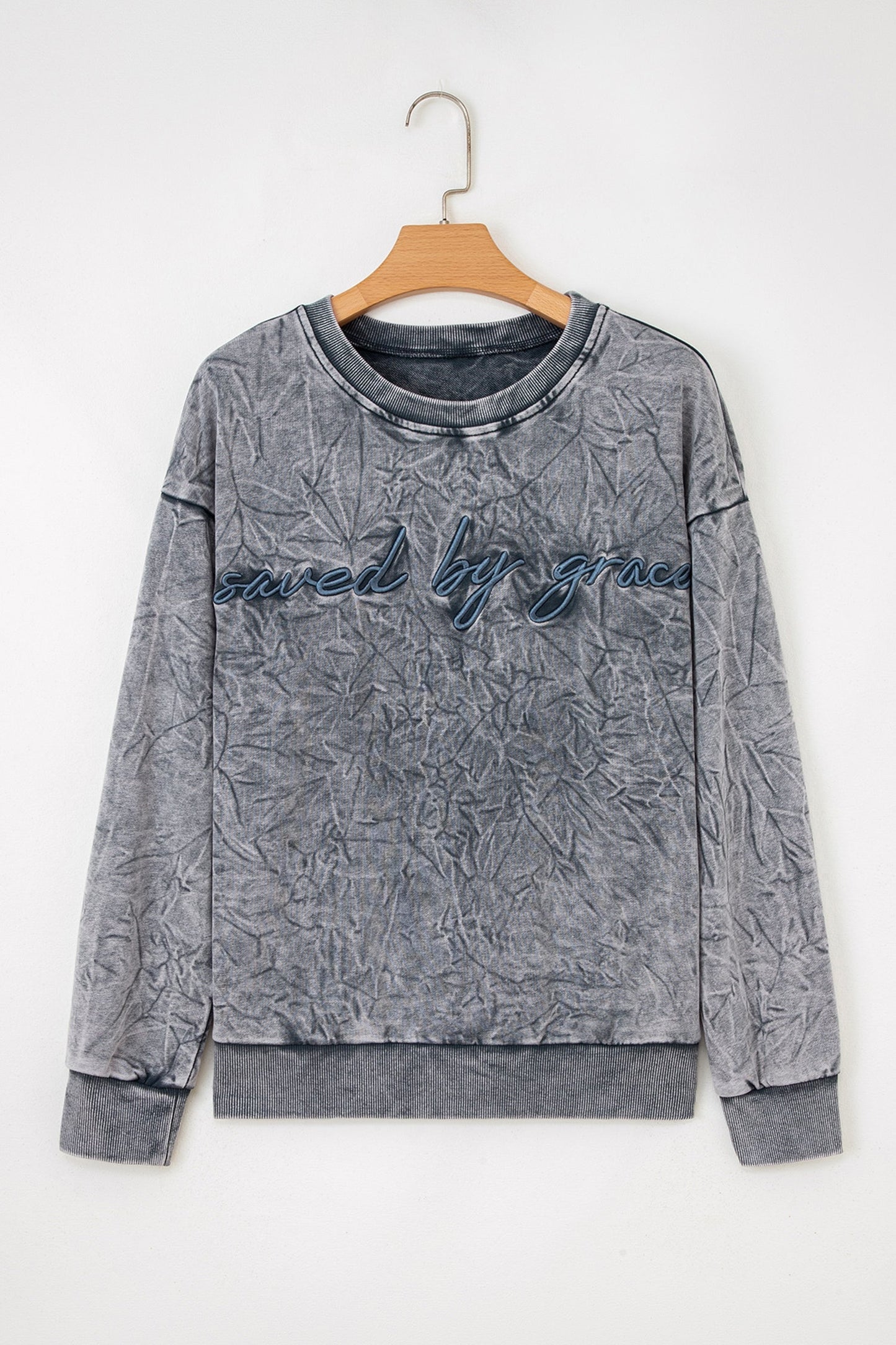 Saved by Grace Embroidered Mineral Wash Loose Sweatshirt