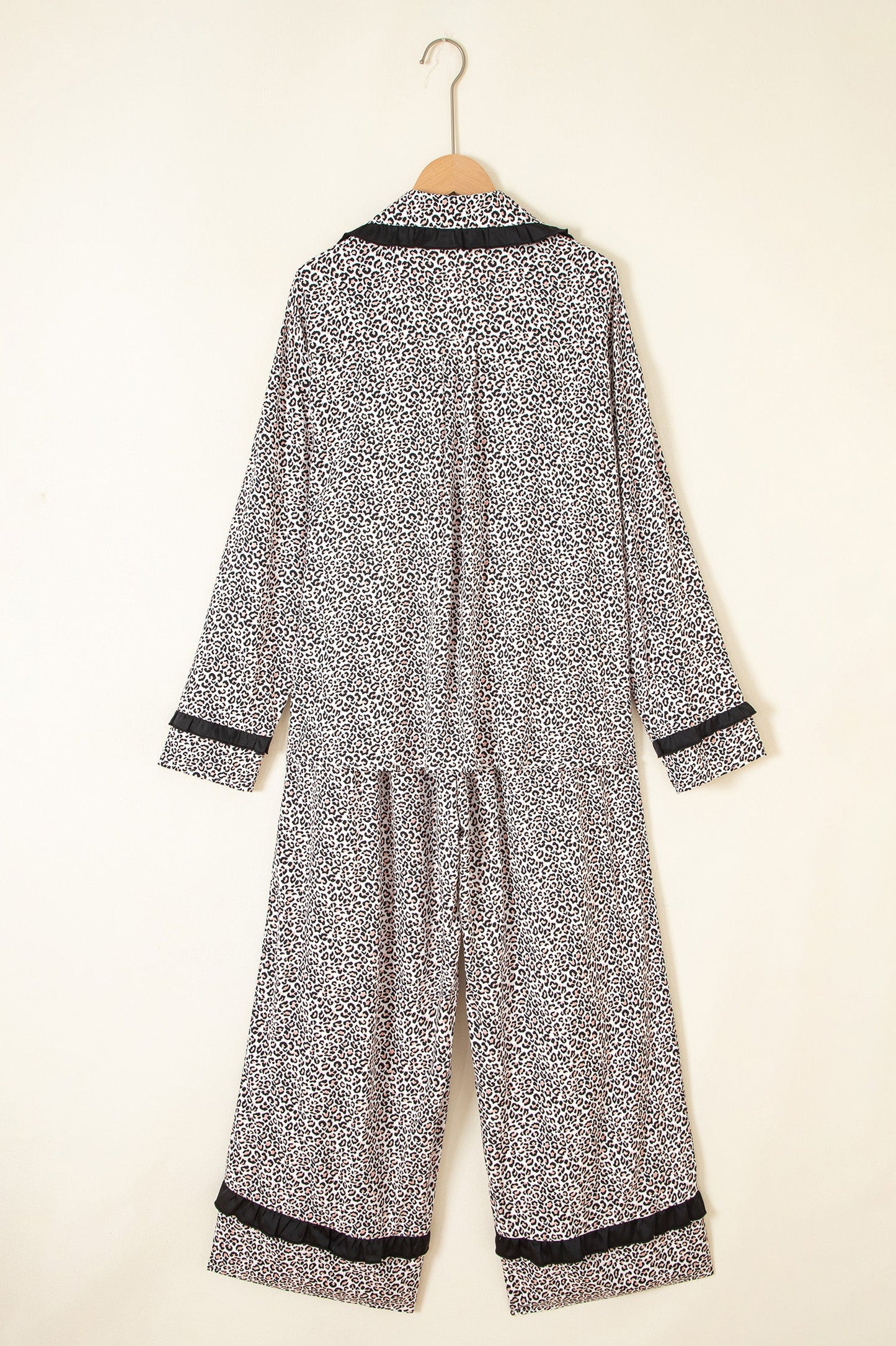 Leopard Bow Long Sleeve Top & Pants Pajama Set