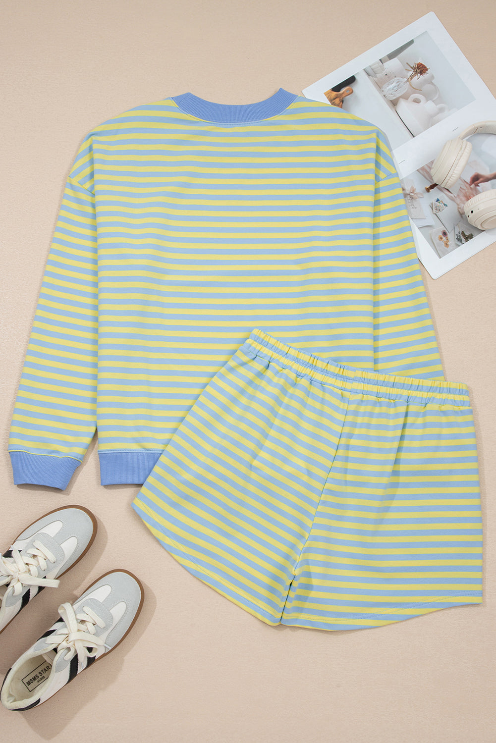 Stripe Colorblock Pullover & Pull-On Shorts Set