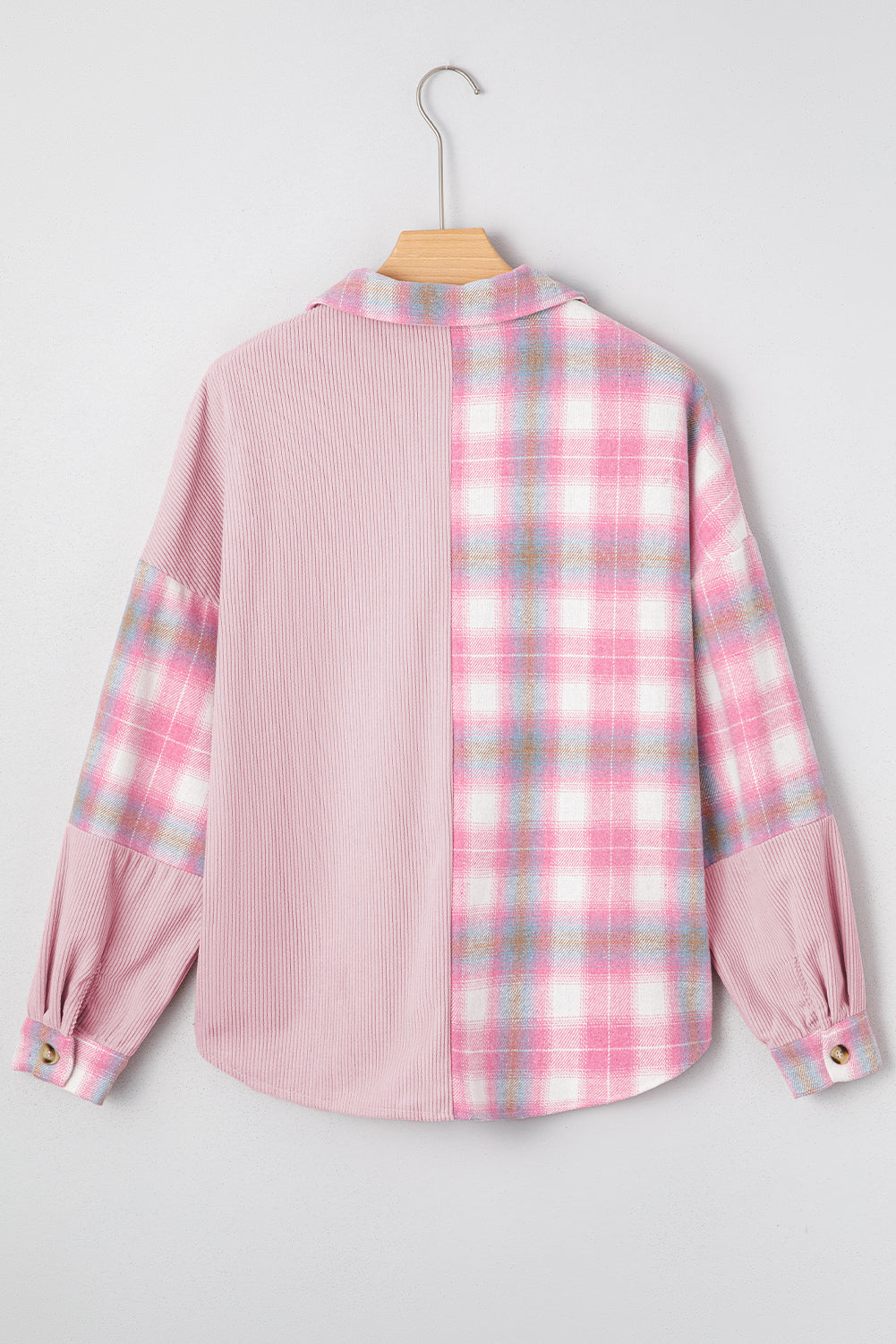 Plaid Corduroy Patchwork Flap Pocket Shacket