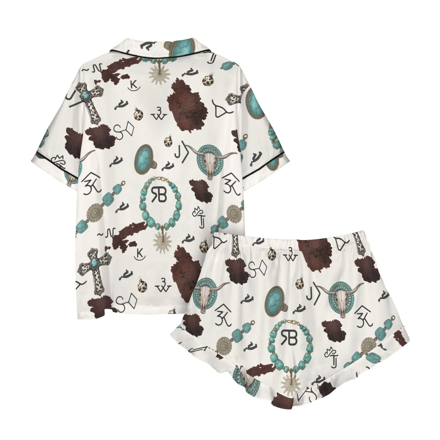 Brands and Turquoise Western Satin Pajamas  Short Pajama Set
