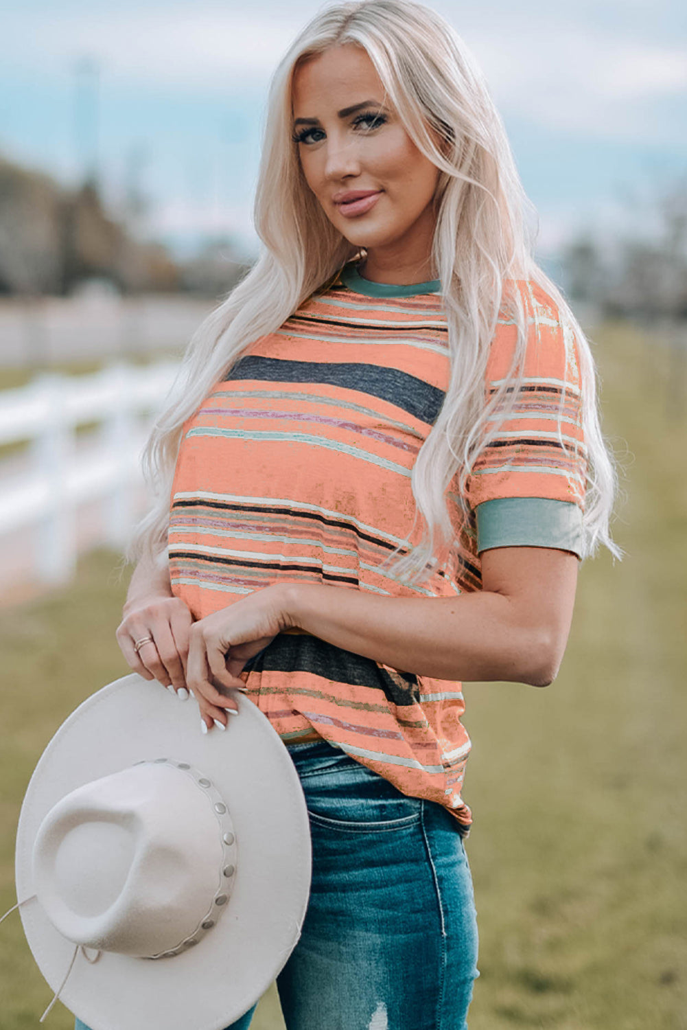 Stripe Short Sleeve Crew Neck T-Shirt