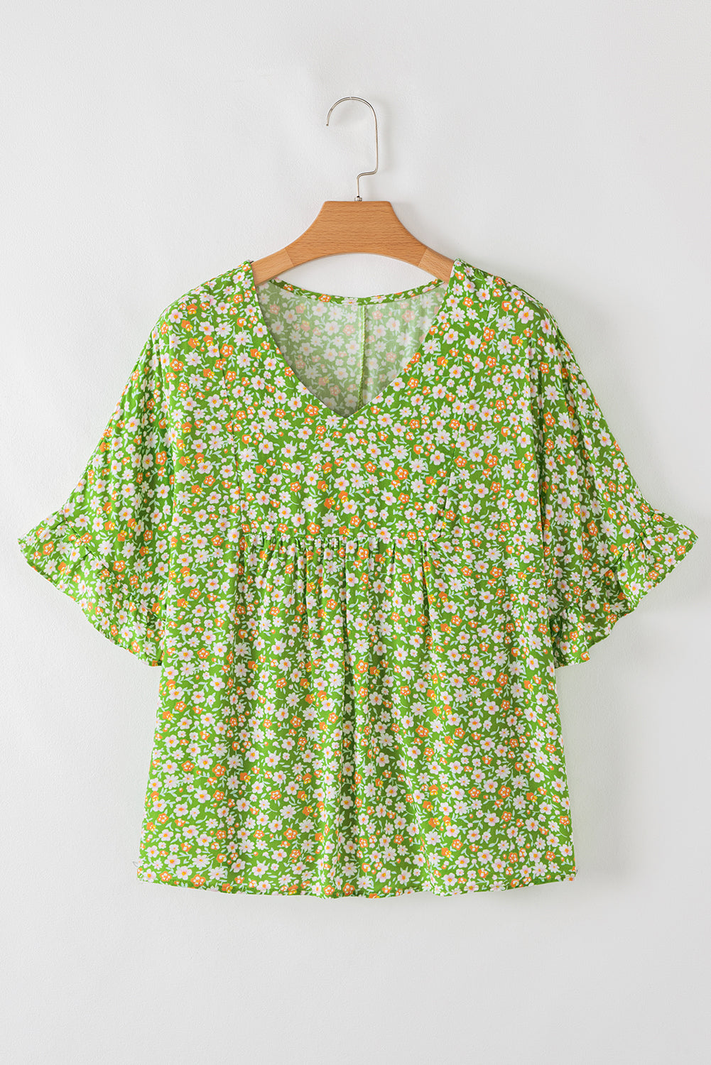 Floral Ruffle Sleeve V-Neck Blouse