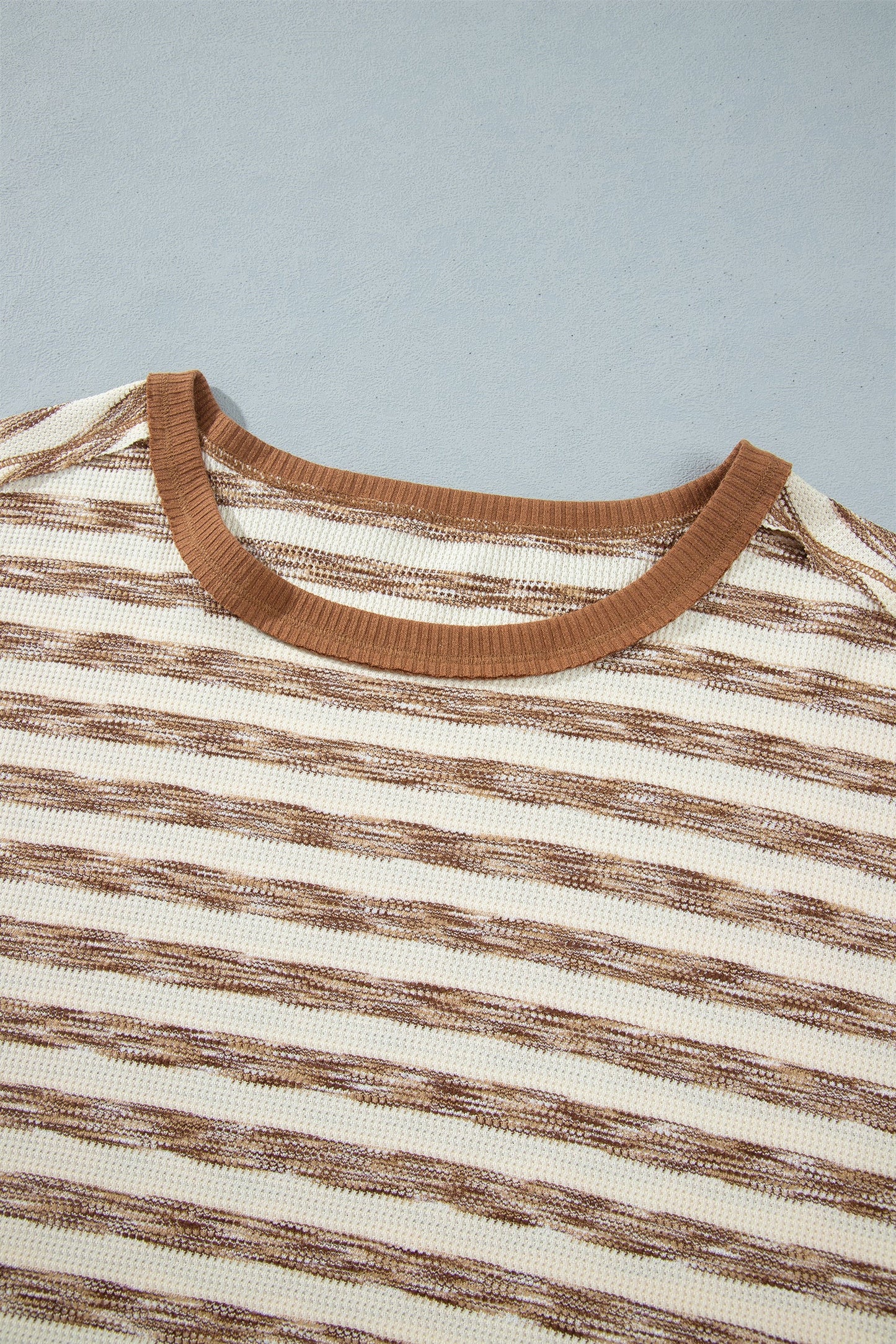 Stripe Colorblock Trim Textured Knit Long Sleeve Top