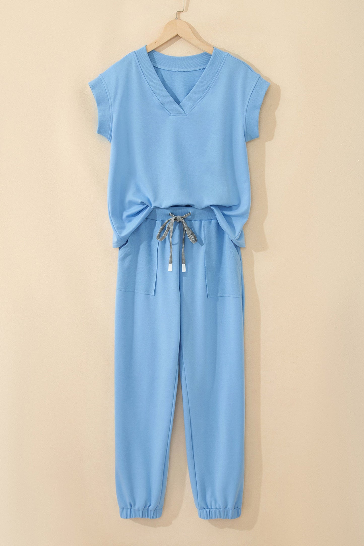 Solid V-Neck Tee & Drawstring Pants Set