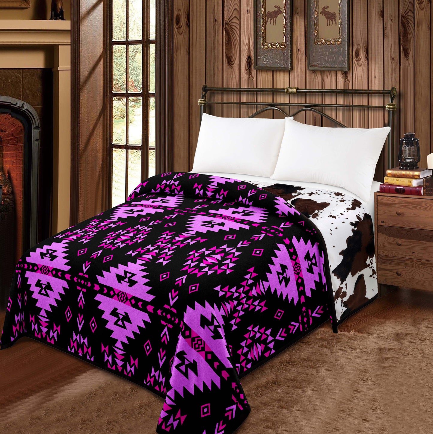 Violet Aztec - Cowprint Mia Reversible 2 Design Blanket