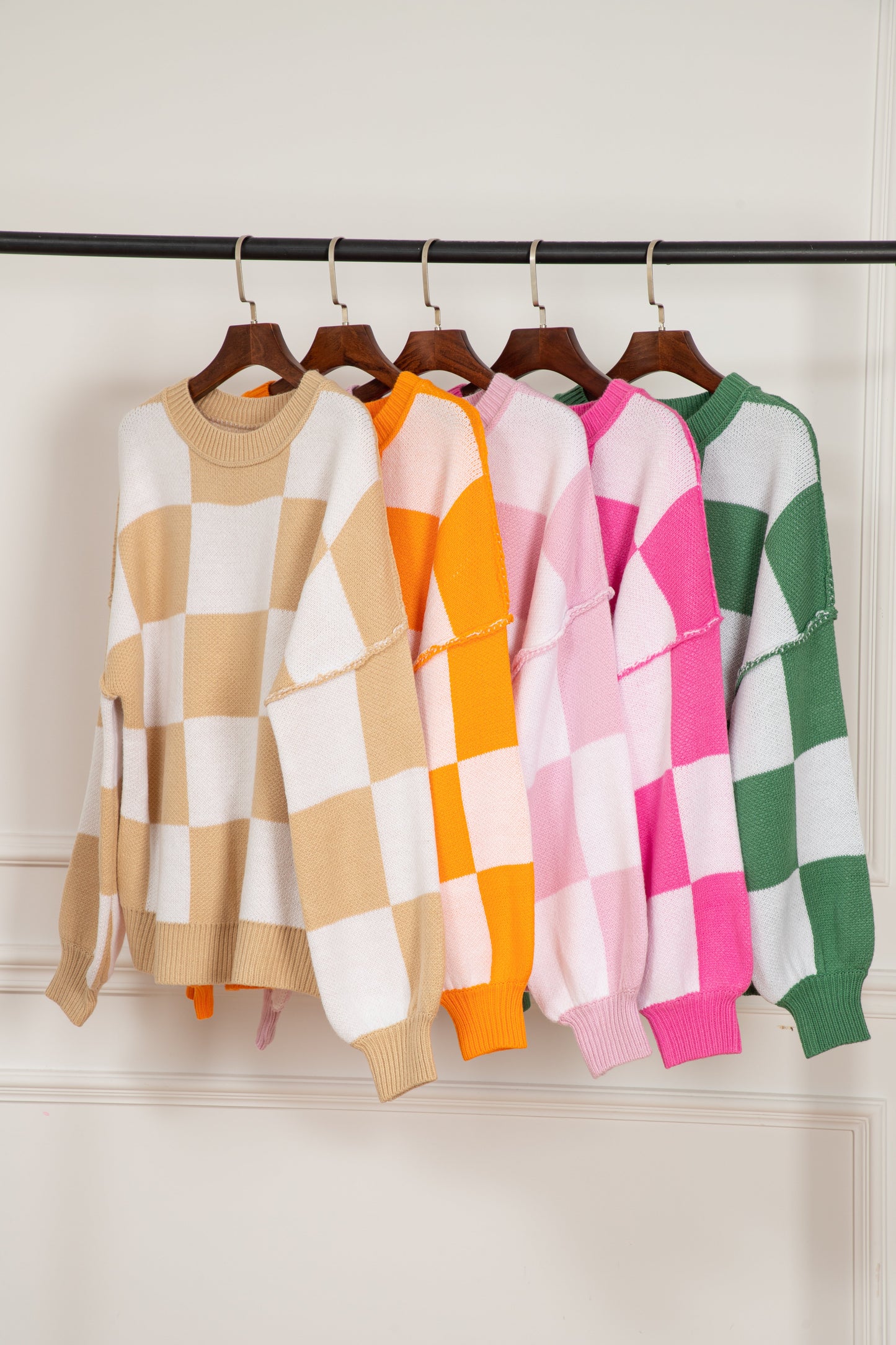 Checker Bishop Sleeve Sweater
