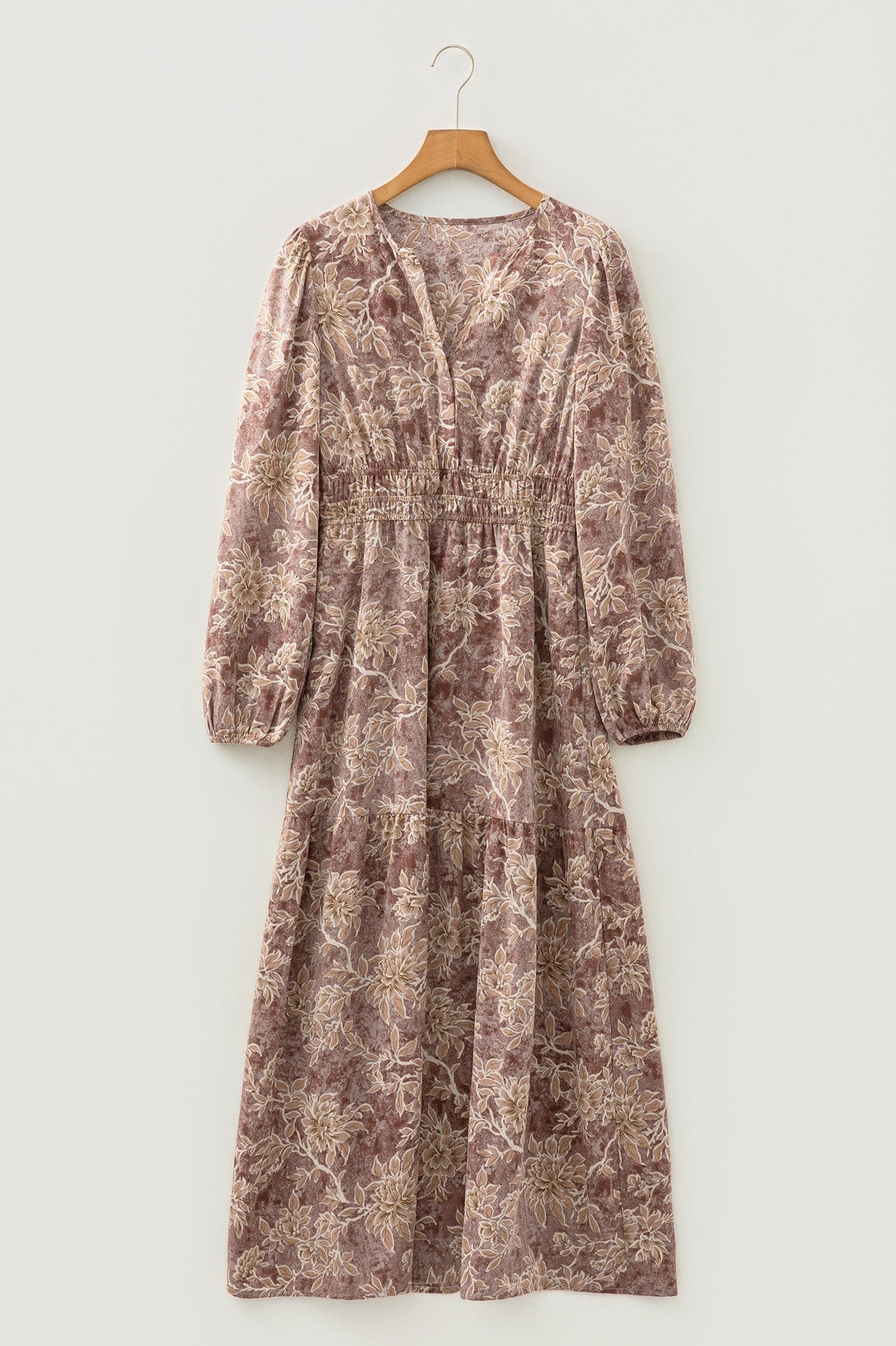 Floral Smocked High Waist Long Sleeve Dress