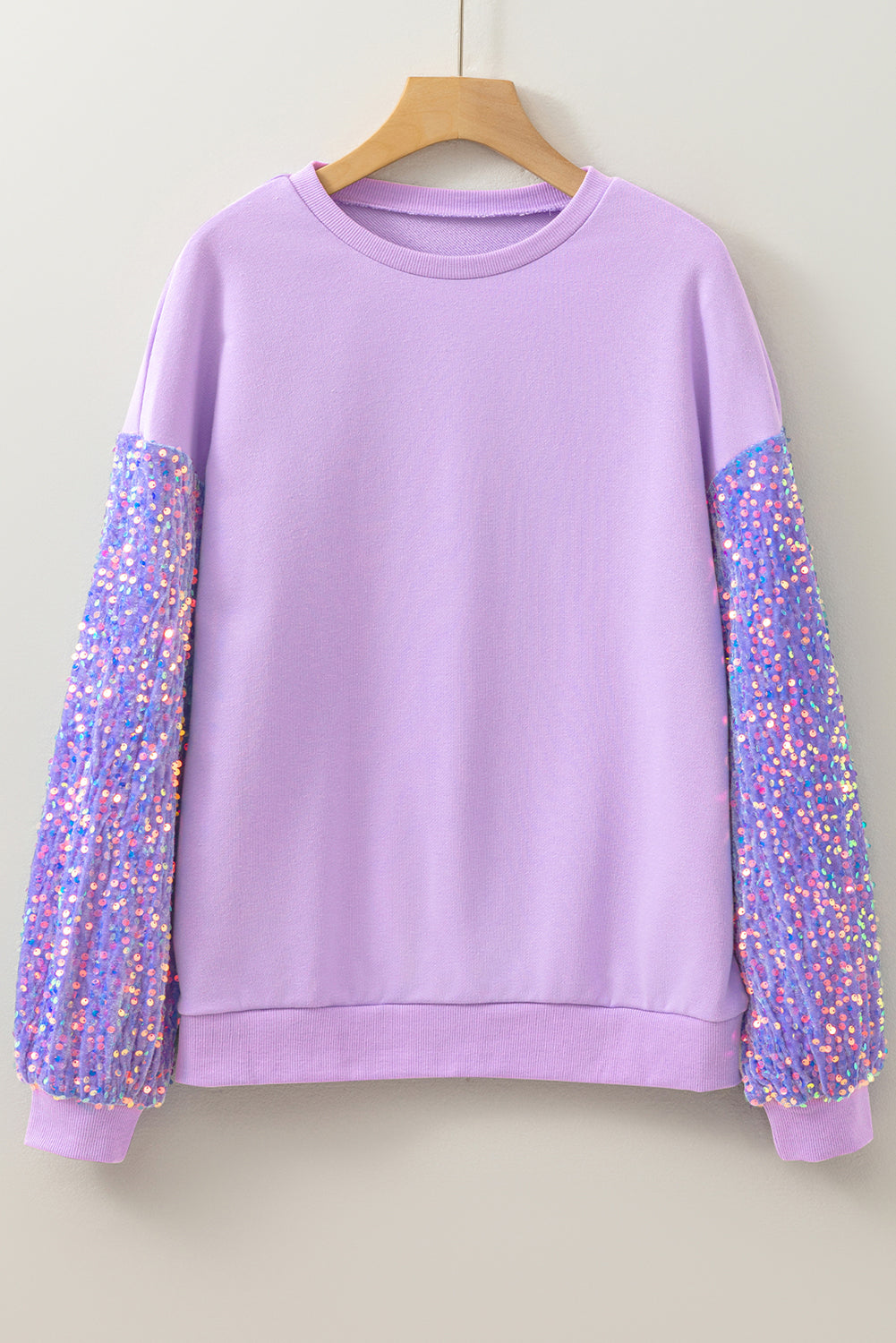 Solid Sequin Patchwork Long Sleeve Top