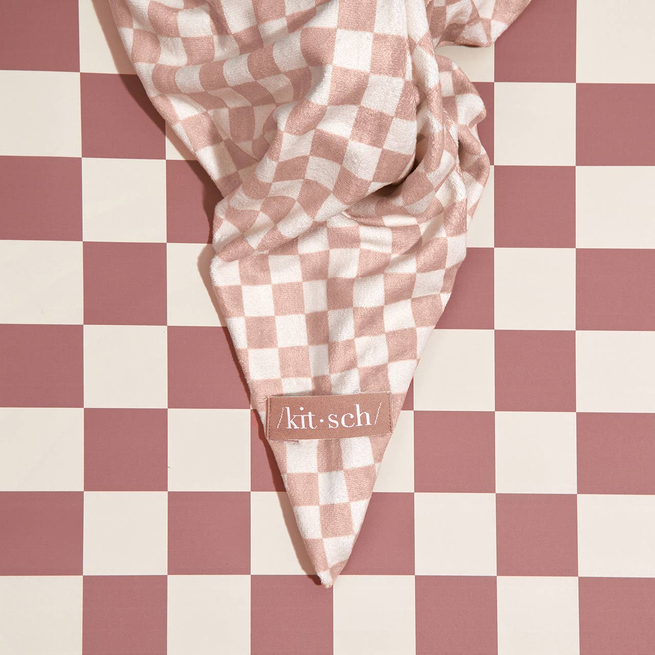 Extra Large Quick-Dry Hair Towel Wrap- Terracotta Checker by Kitsch