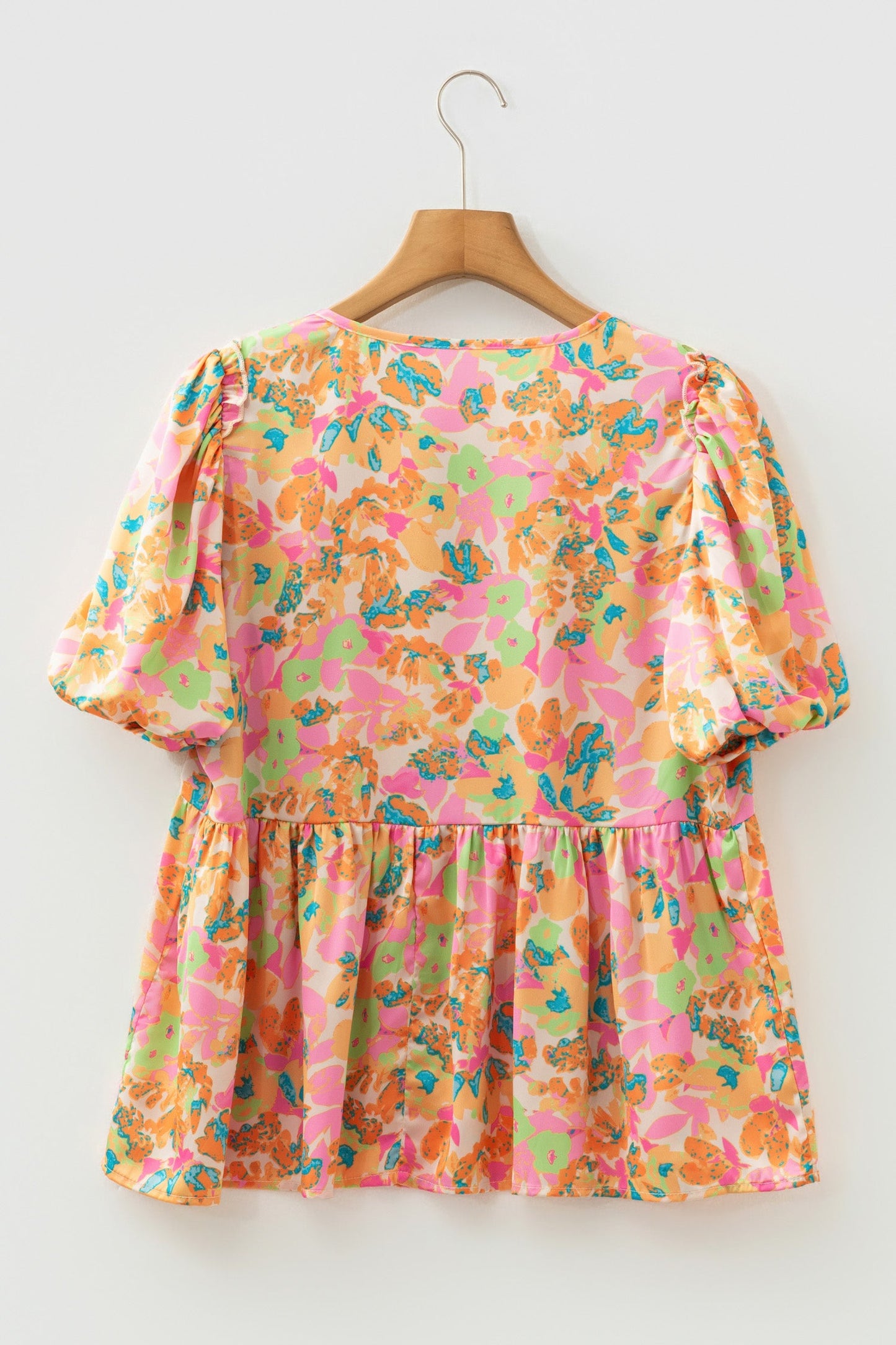 Flower Split V-Neck Short Sleeve Blouse