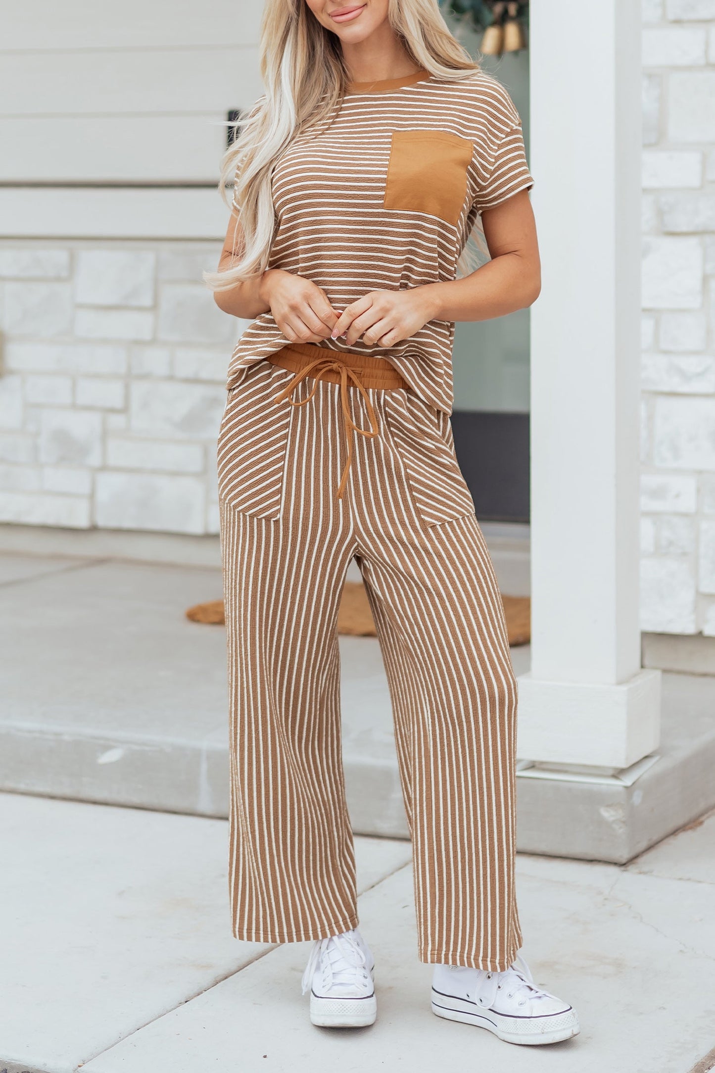 Stripe Crew Neck Tee and Drawstring Pants Set