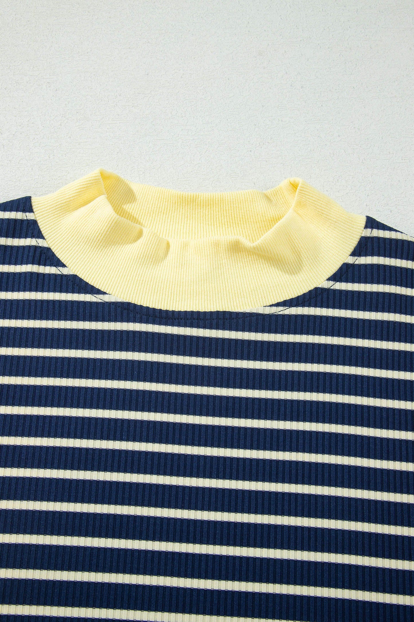 Stripe Long Sleeve Mock Neck Ribbed Knit Top & Shorts Set