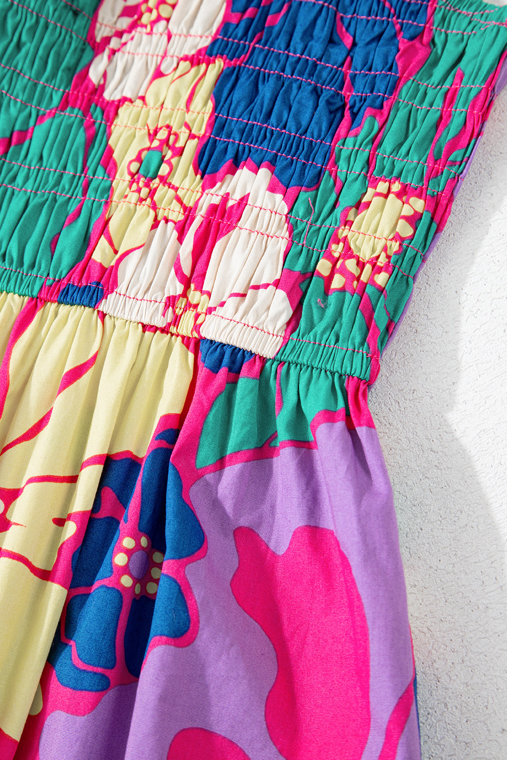 Floral Shirred Spaghetti Strap Maxi Dress