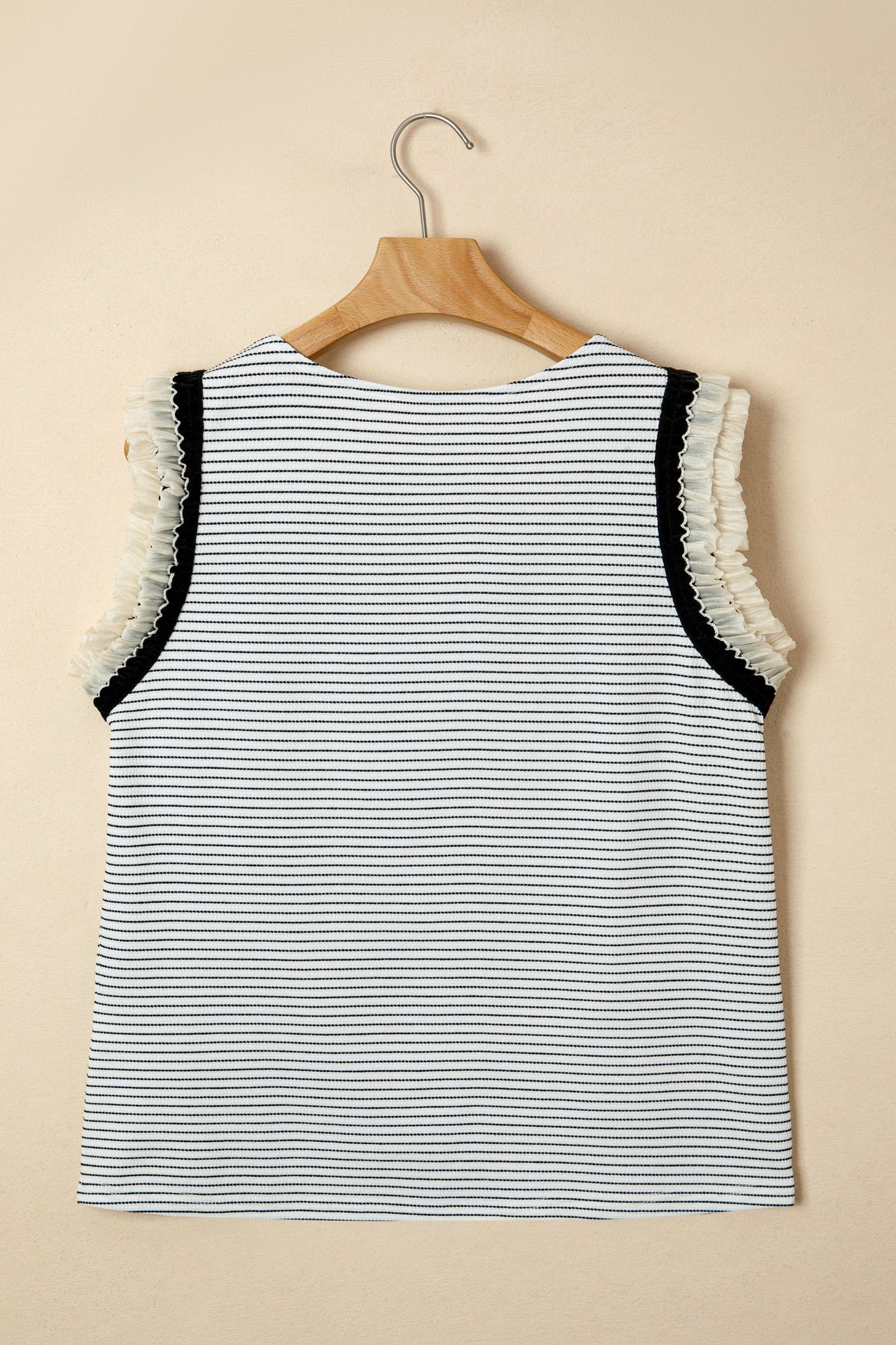 Stripe Contrasted Ruffle Trim Casual Tank Top