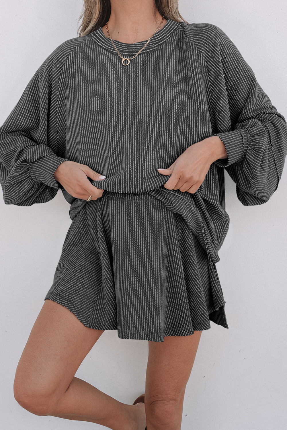 Corded Top and Ruffle Mini Skort Set