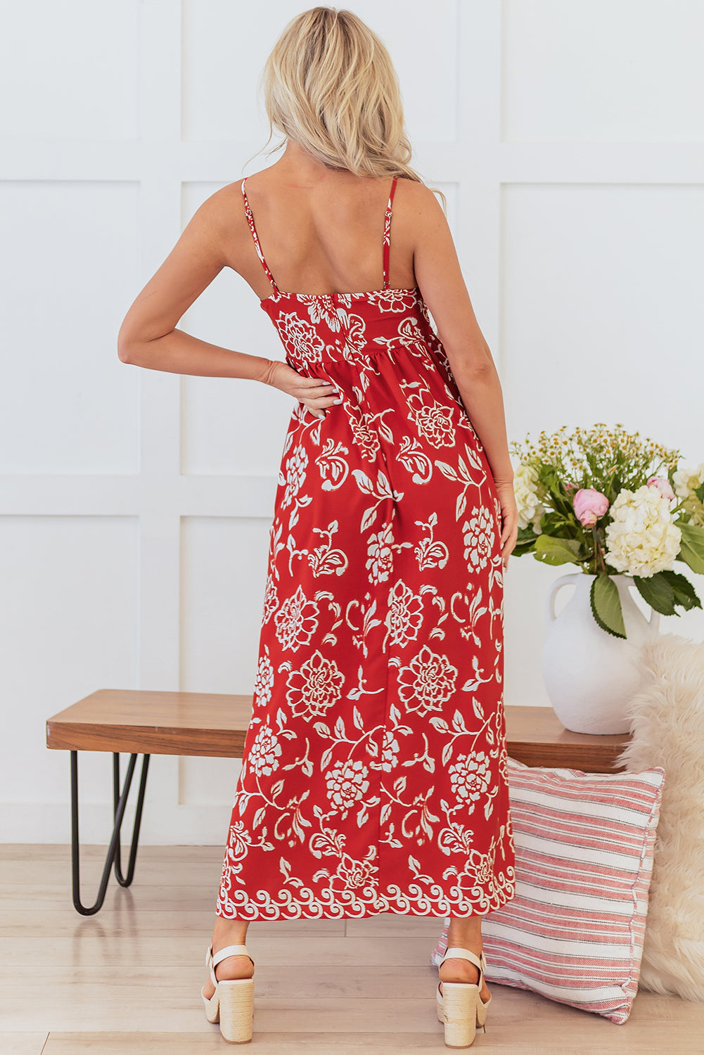 Floral Spaghetti Strap Empire Waist Maxi Dress