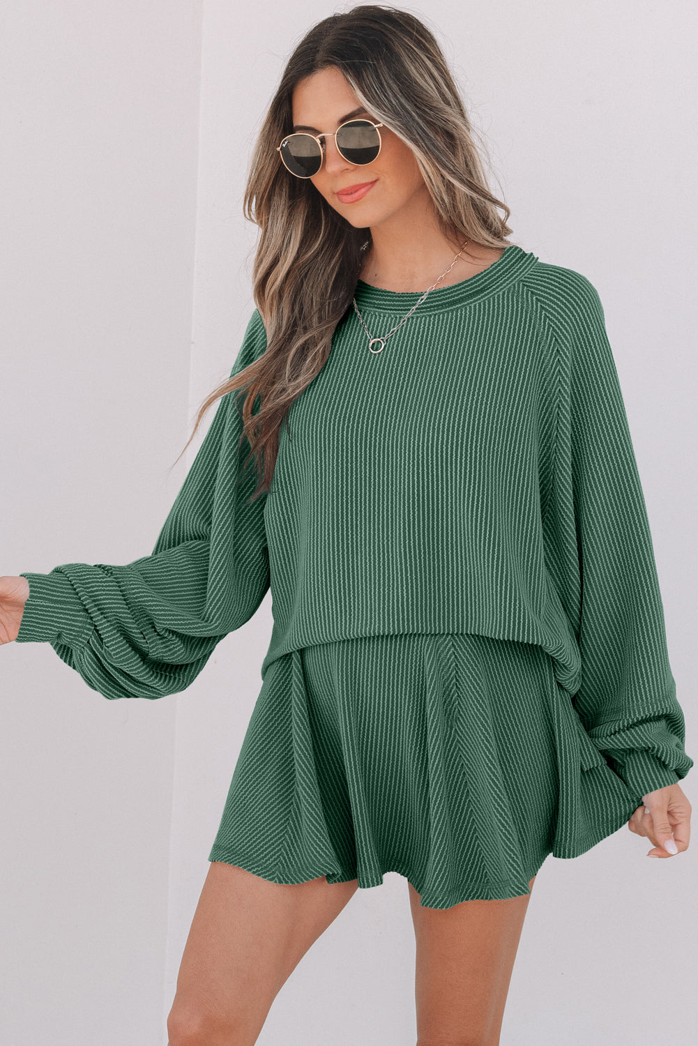Corded Top and Ruffle Mini Skort Set