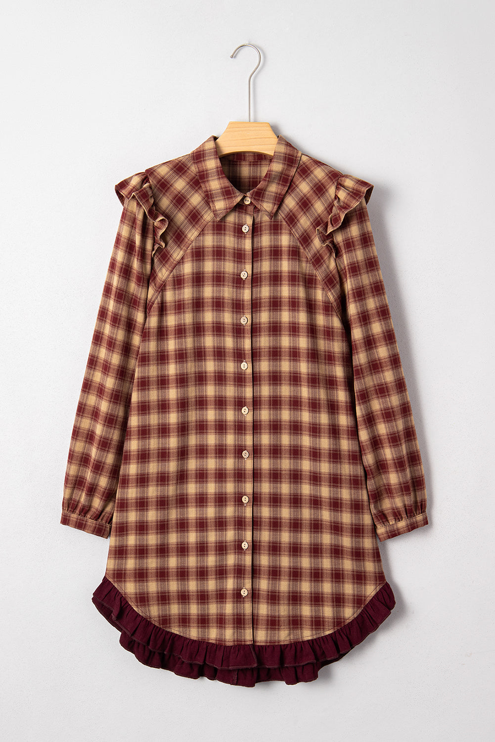 Plaid Patchwork Ruffle Long Sleeve Mini Dress