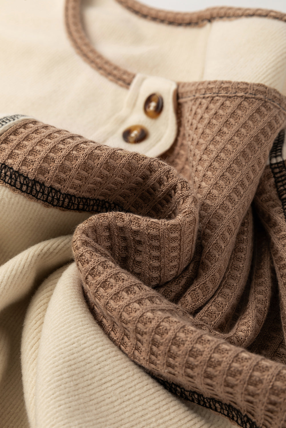 Colorblock Waffle Knit Long Sleeve Top