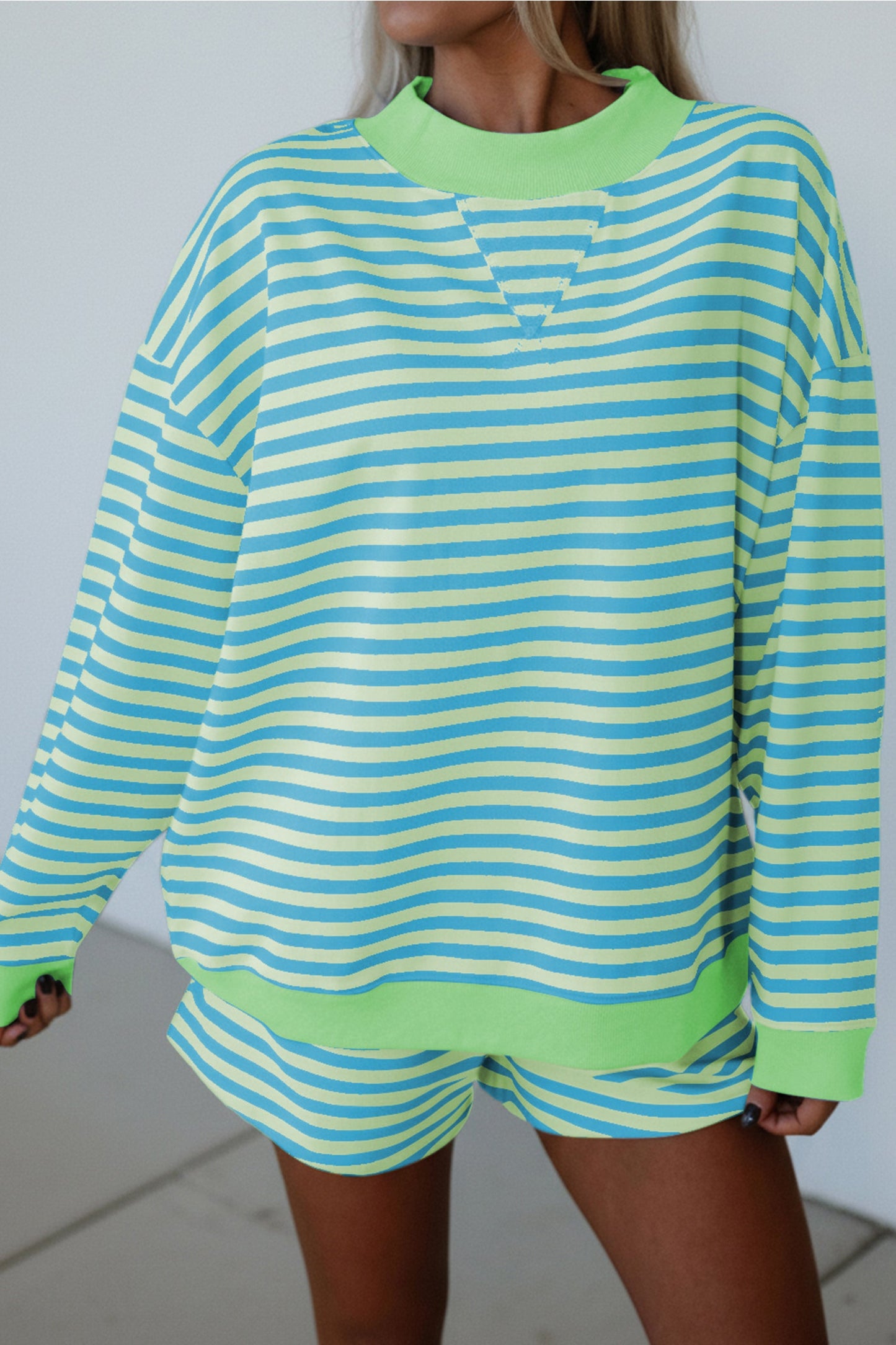 Stripe Colorblock Pullover & Pull-On Shorts Set