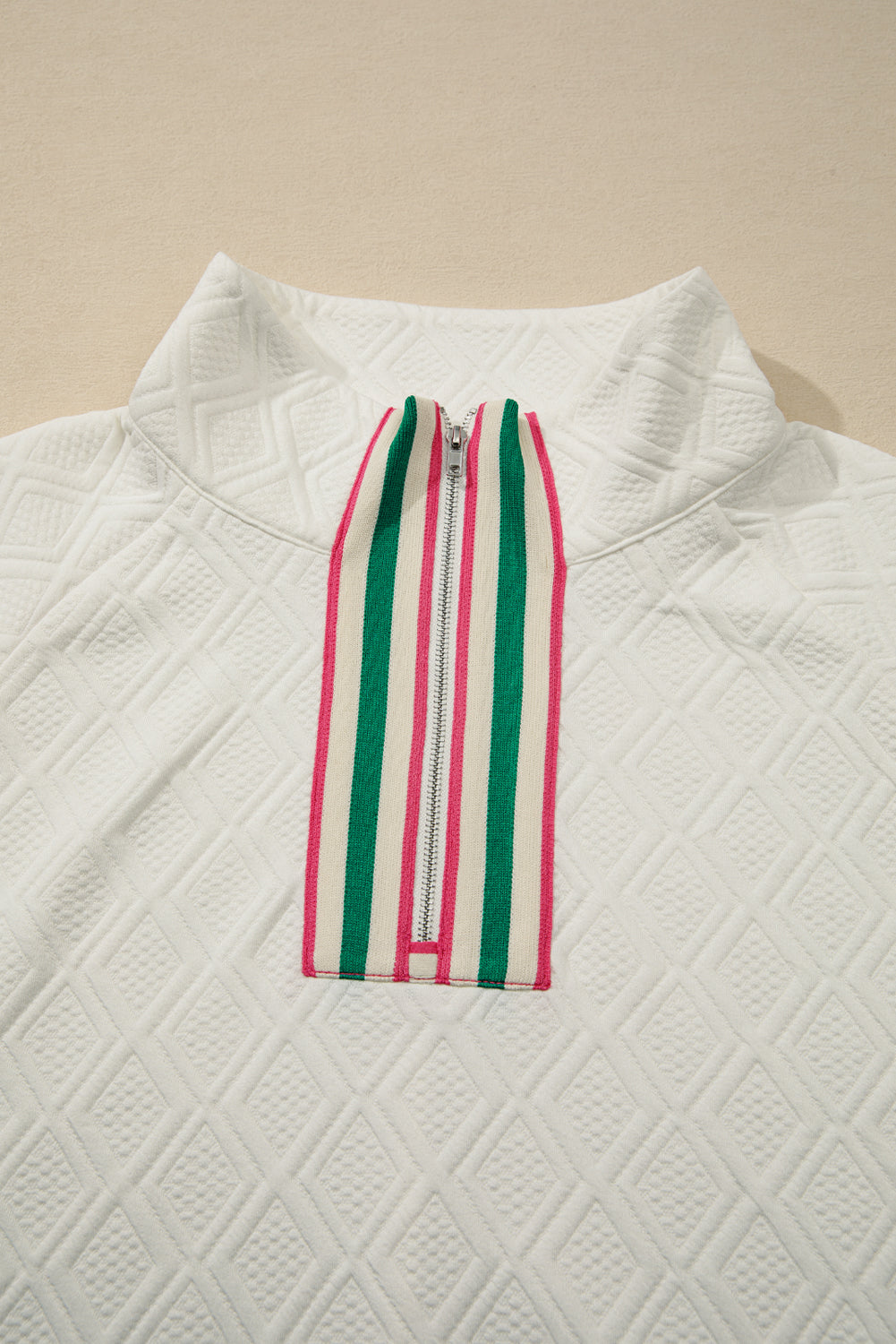 Plus Size Stripe Rhombus Textured Collared Sweatshirt