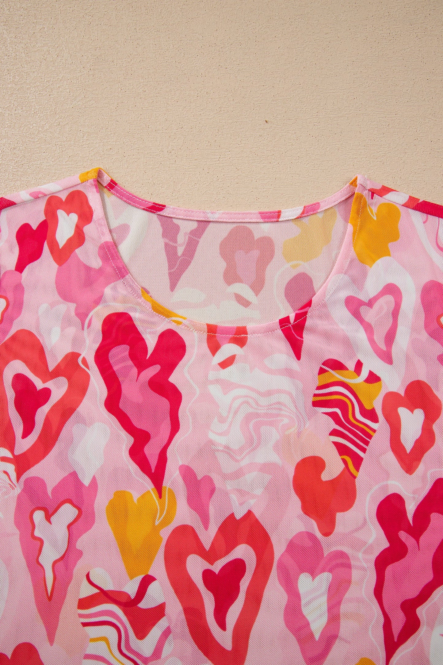 Valentine Heart Mesh Long Sleeve Top