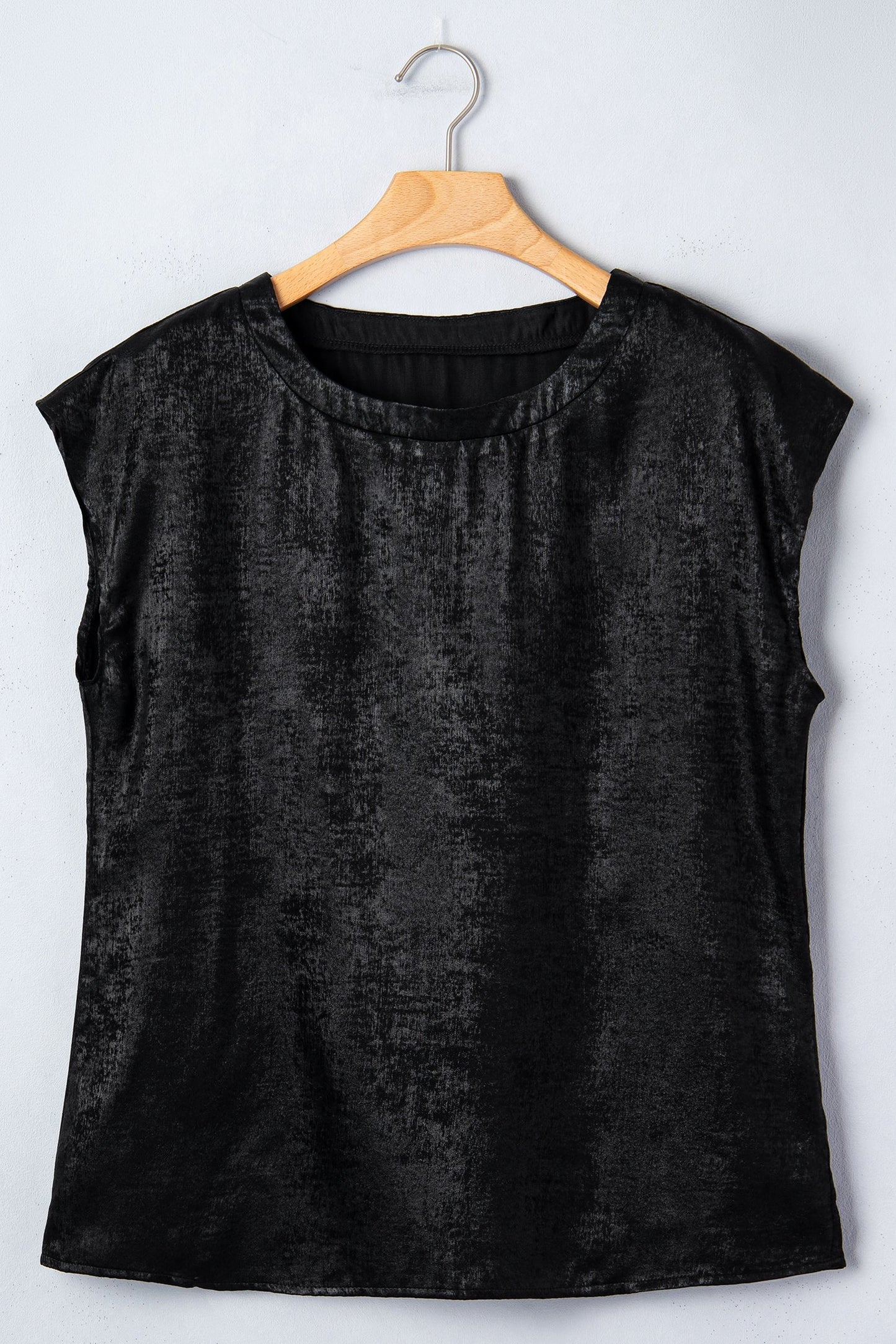 Metallic Round Neck Cap Sleeve Tee