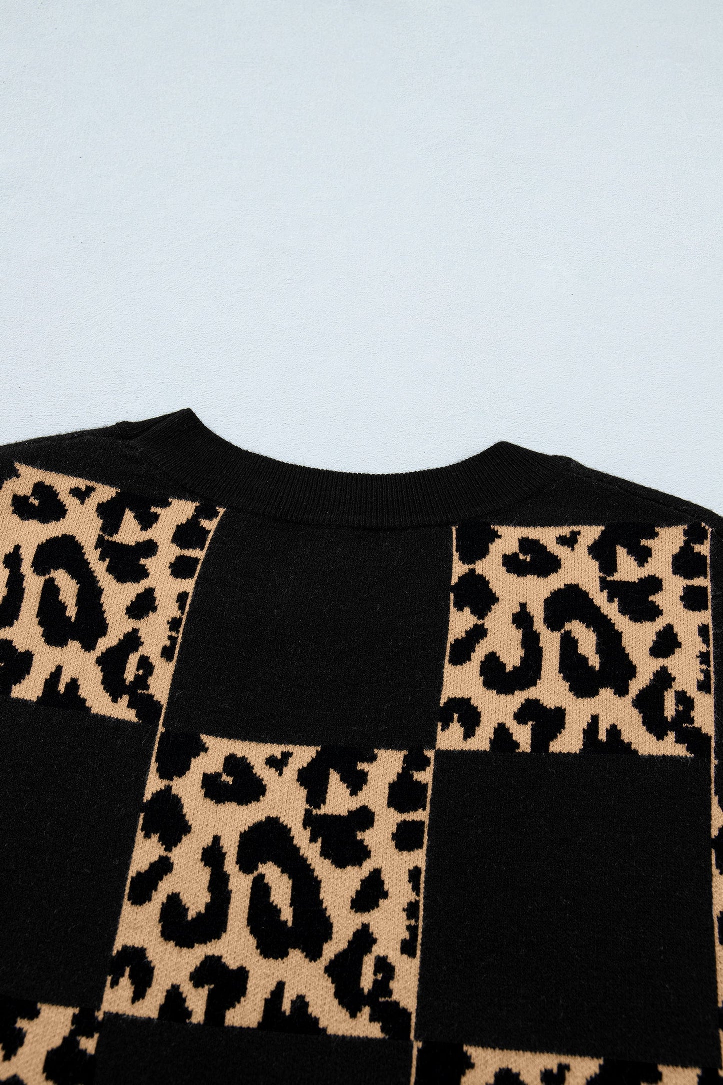 Leopard Checker Short Sleeve Knit Sweater