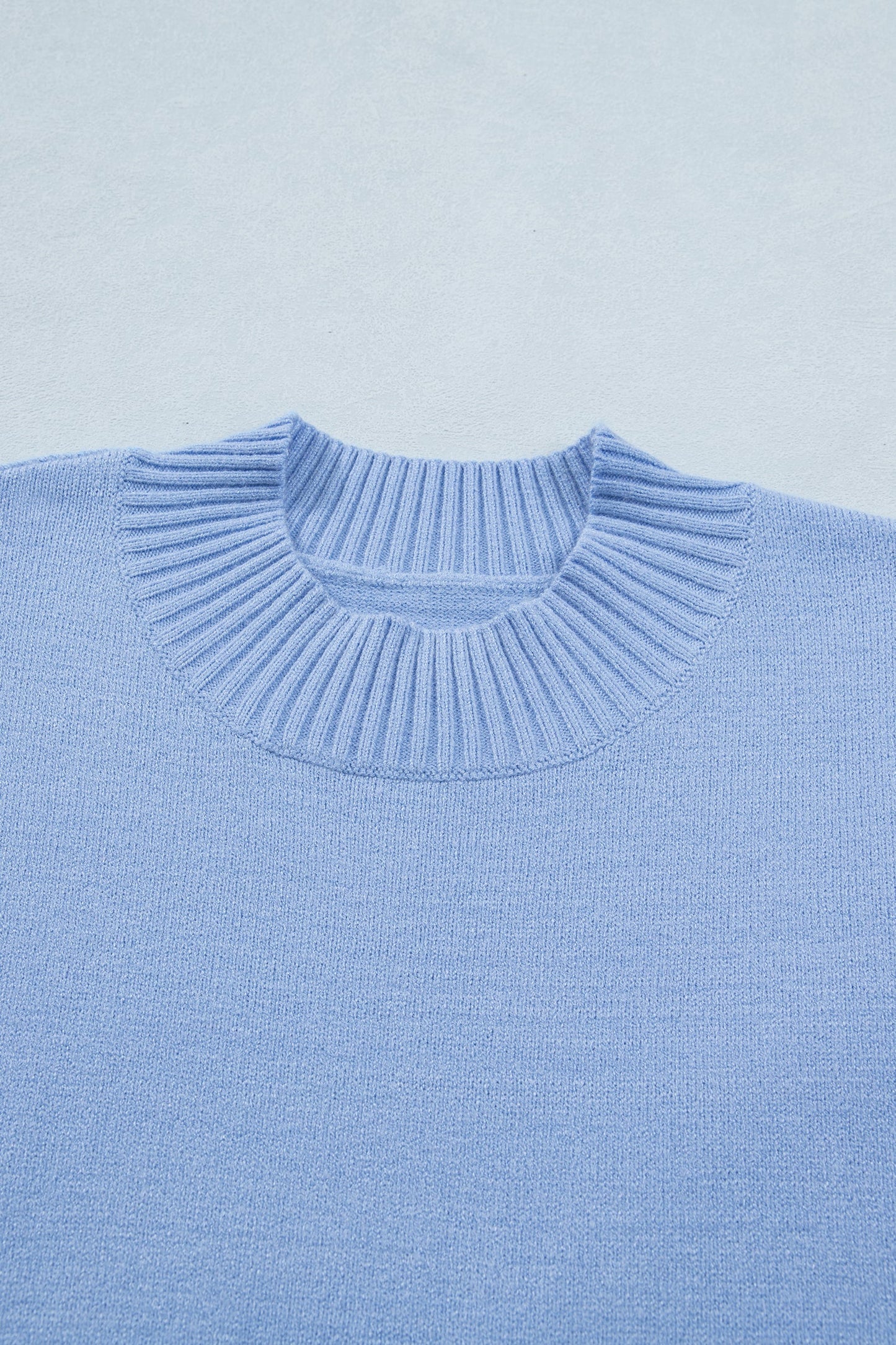 Solid Ruffle Sleeve Round Neck Ribbed Sweater