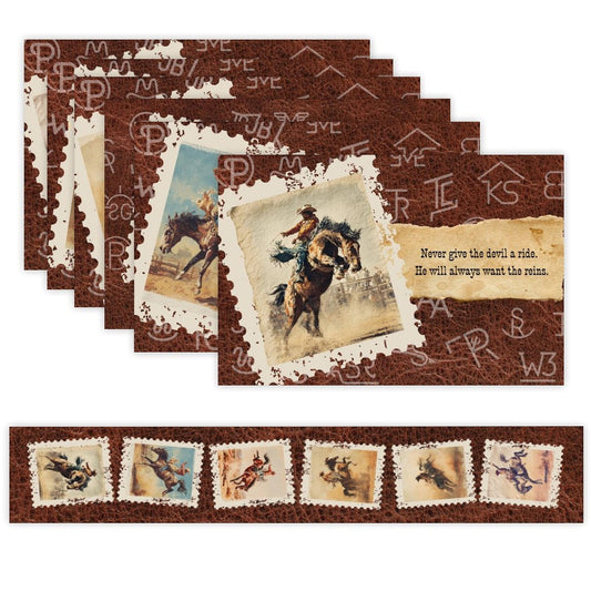 7 Pieces Rodeo Phrases Cowboy Table Runner and Placemats Set Made in USA