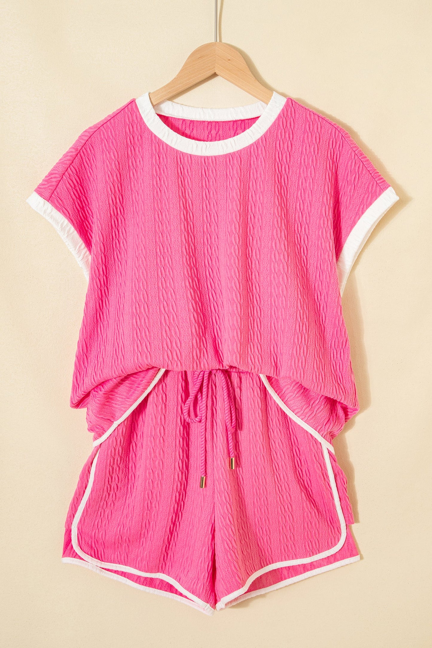 Textured Colorblock Tee & Drawstring Shorts Set